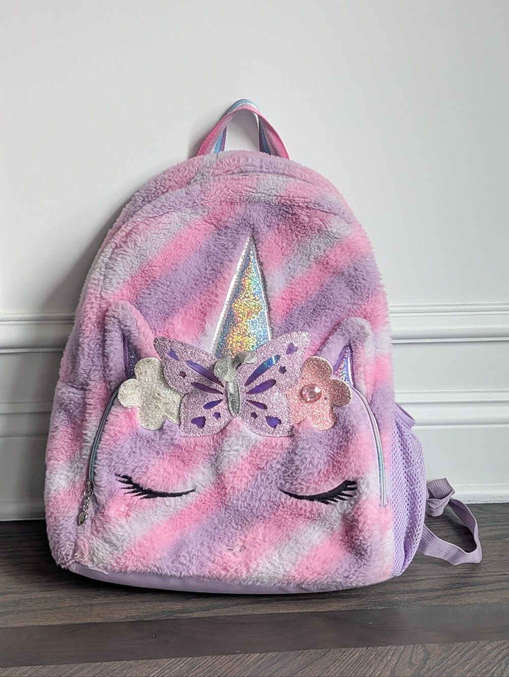 Miss Gwen’s OMG Accessories Plush Pastel Rainbow Unicorn Backpack (17")